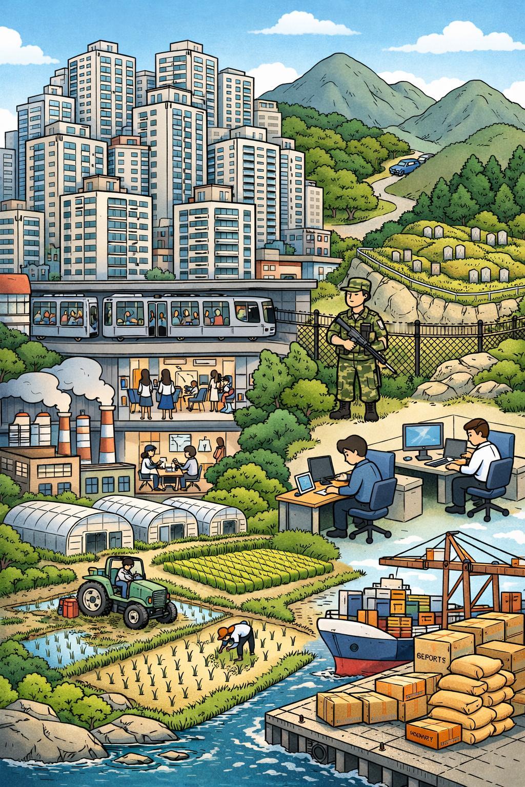 朝鲜半岛山多平地少，耕地本来就不多，可韩国愣是养活了五千多万人口，日子过得还挺不