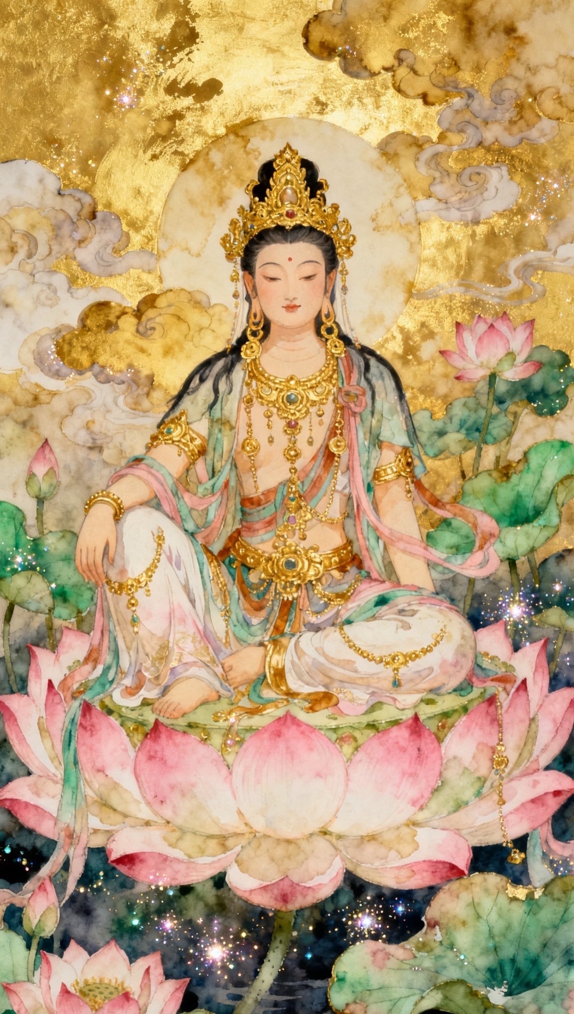 祈观音菩萨垂怜，拂去烦忧，赐福人间：心有暖阳，路有坦途，福慧绵长。