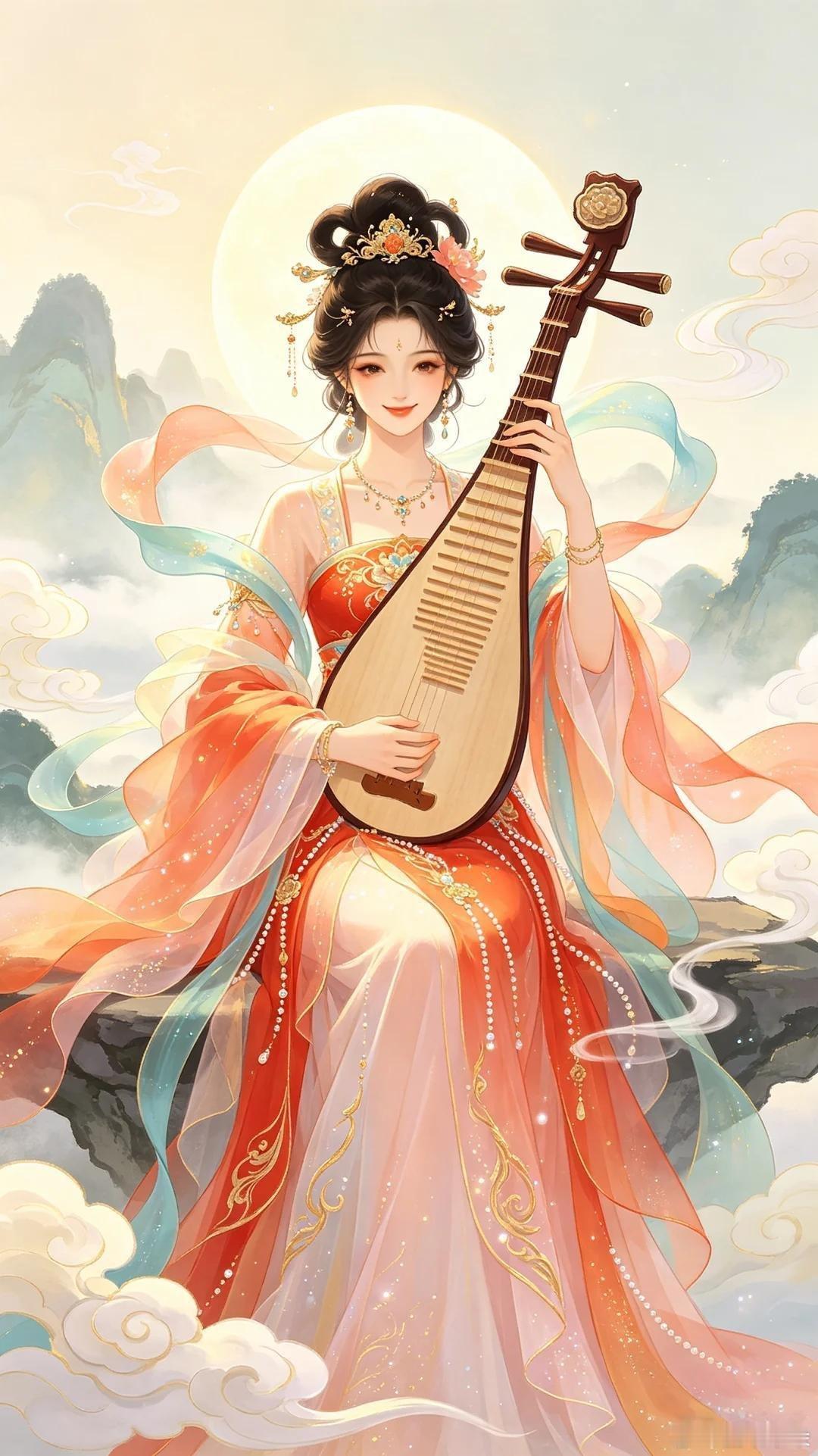 祥云绕雾琵琶音律古风美人壁纸