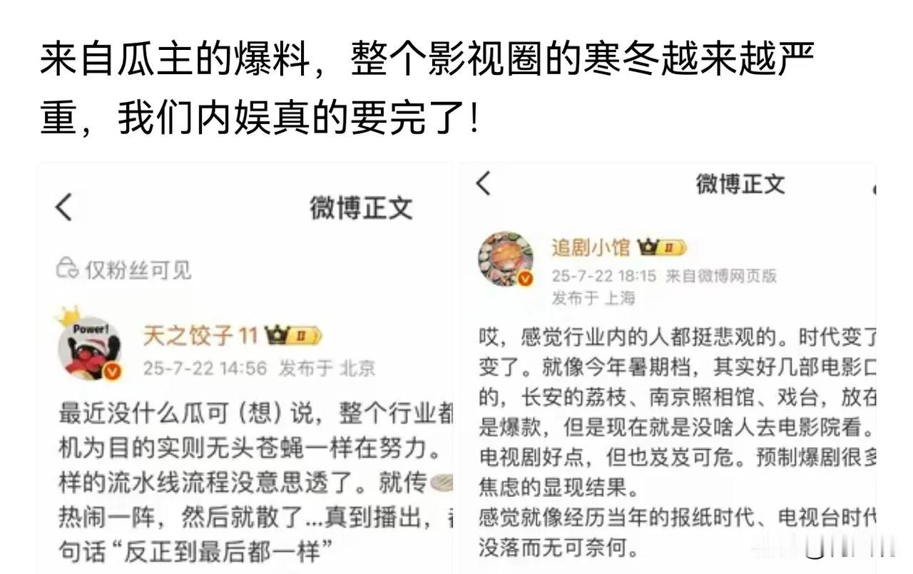 内娱完了就完了吧！完全就是咎由自取，作茧自缚。核心原因就是影视剧粗制滥造，完全