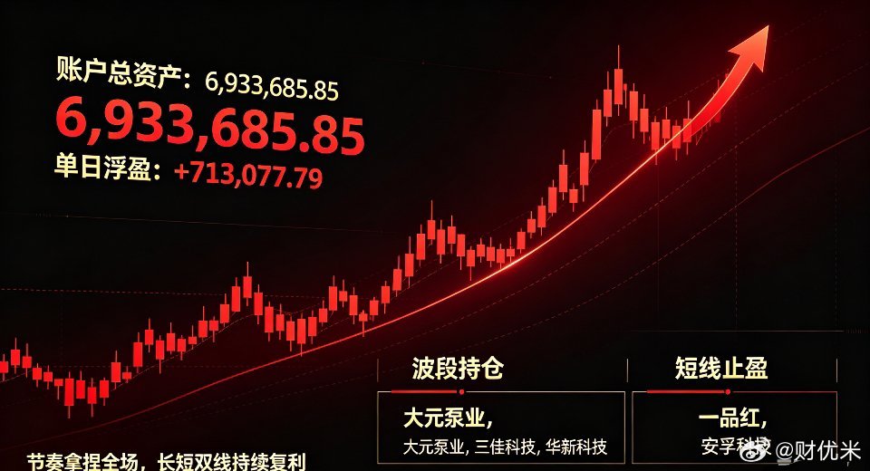 全线吃肉收官，账户单日再增71万浮盈！总市值站稳693万，三支底仓稳步抬升，两只