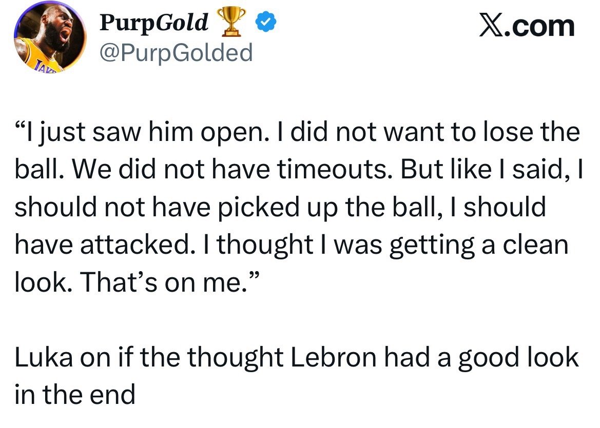 卢卡在被问及是否认为勒布朗最后拿到了好机会时说：“我只是看到他（勒布朗）是空位，