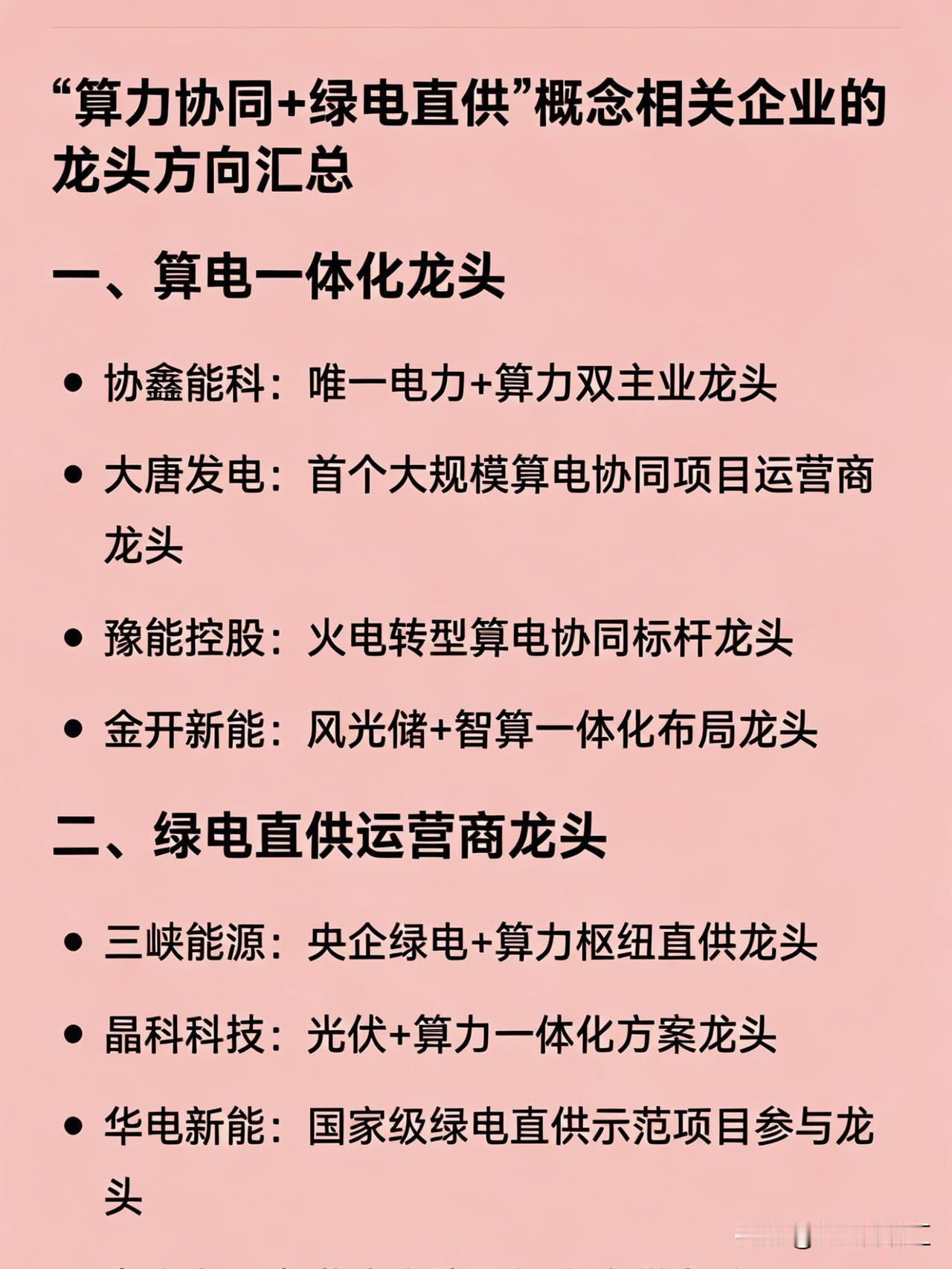 “算力协同+绿电直供”概念相关企业的龙头方向汇总一、算电一体化龙头协鑫能