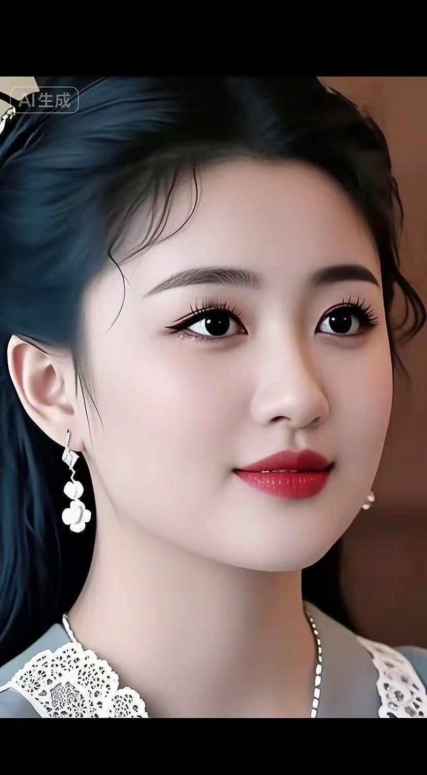温柔甜美的古风少女，红唇轻启，宛如画中人。