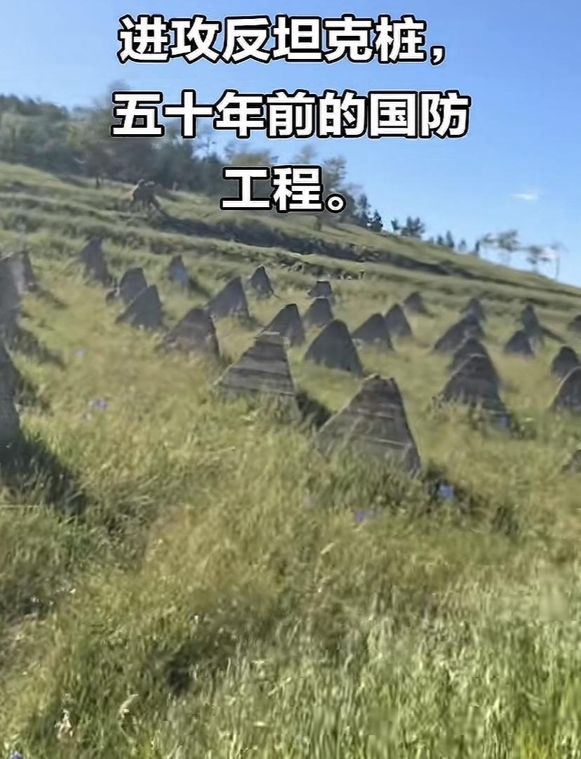 坐标张家口野狐岭，五十年前修的国防工程，反坦克障碍桩，由钢筋混凝土做成。好多网友