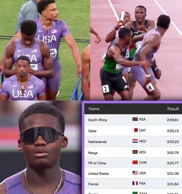 昨晚进行的东京田径世锦赛男子4×400米接力预赛，美国队和肯尼亚队都受到了同组的