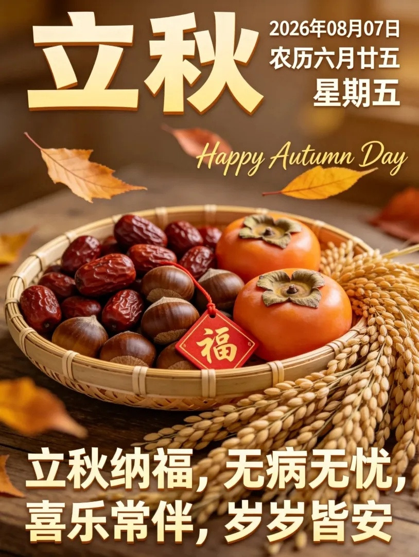🎉今日周五,你好，立秋！💖🌷🌻迎秋时节，清风送爽，告别盛夏，暑气渐消。