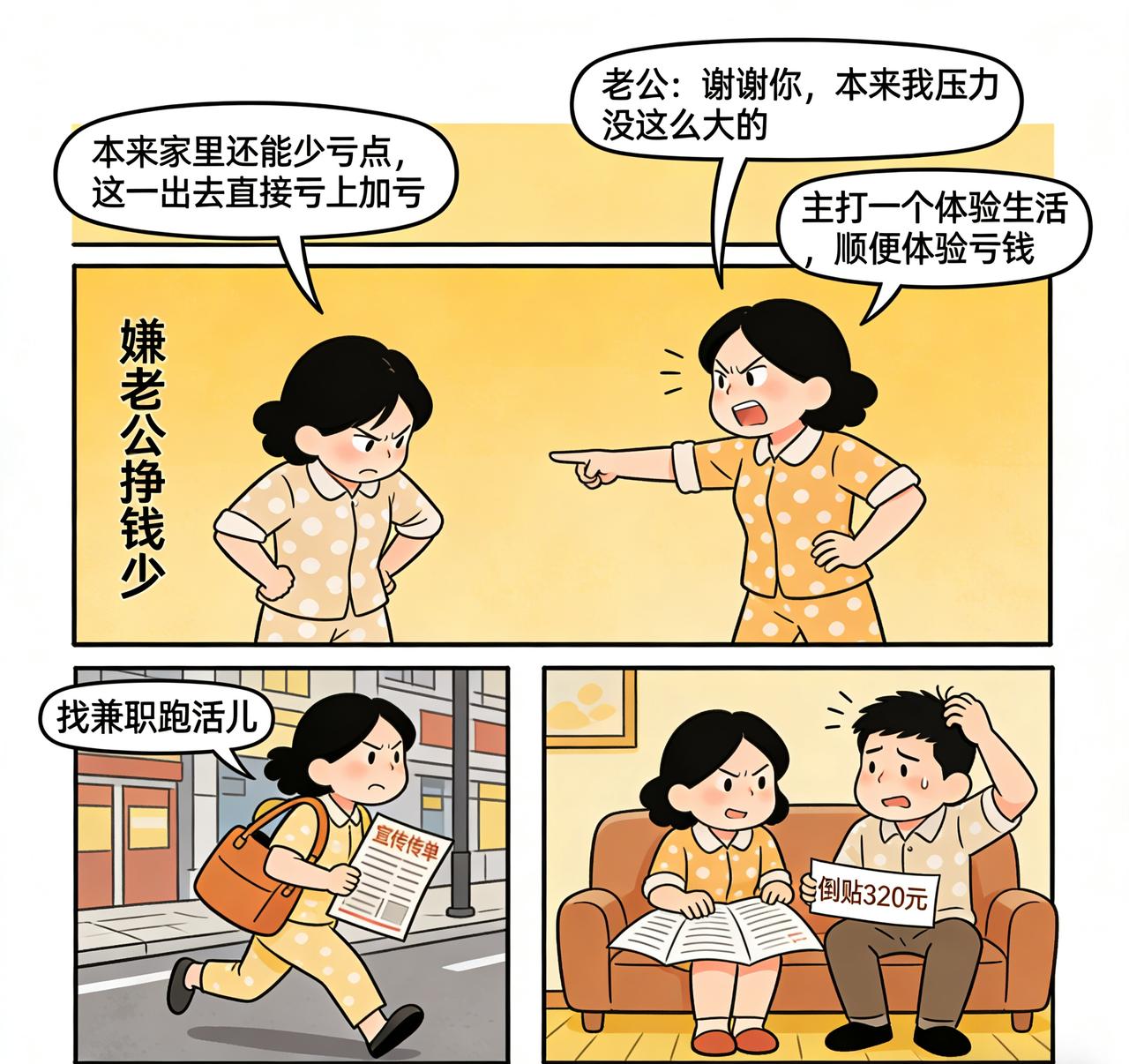 笑不活了！天津女子嫌老公挣钱少，非要出去赚钱，结果两天倒贴320元。天津一女子