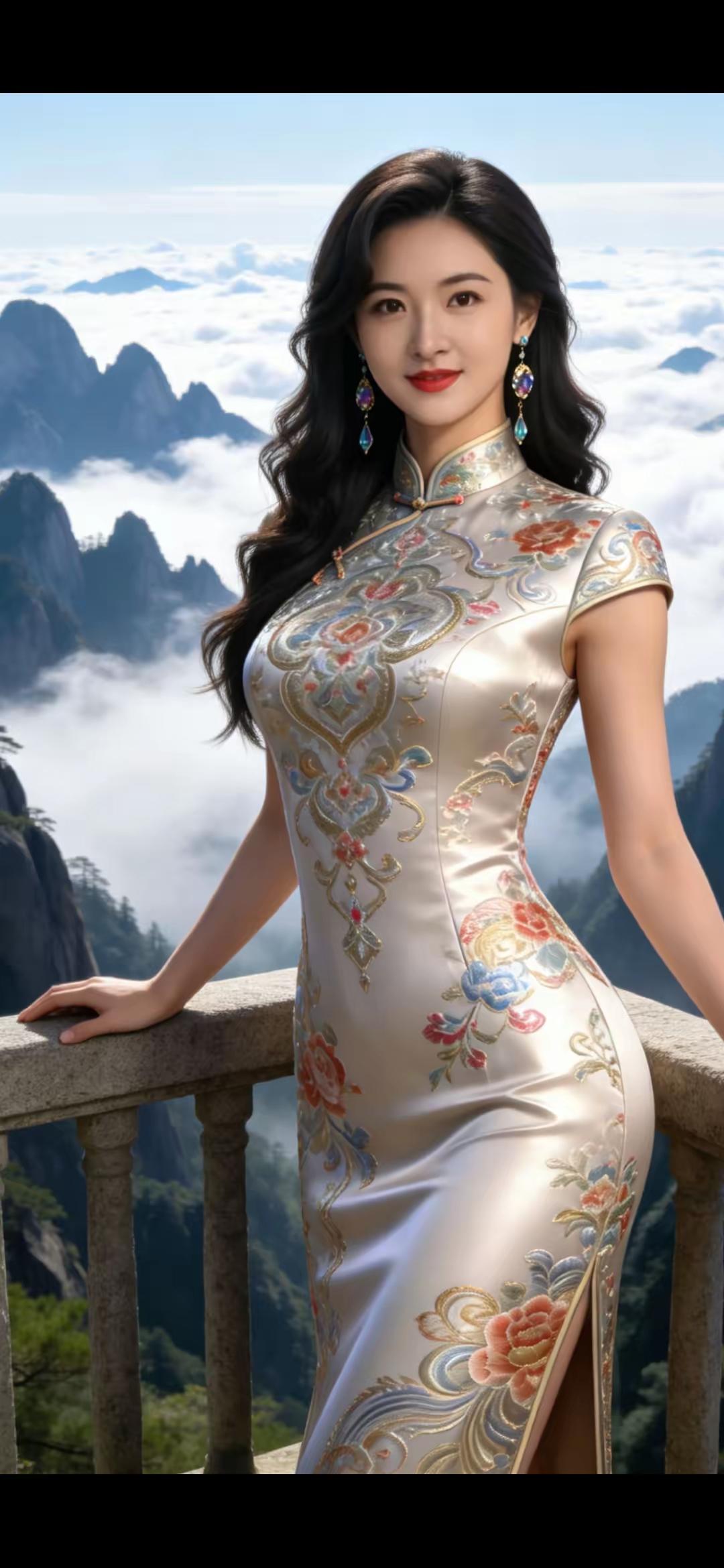 忆秦娥·云崖旗袍美人青山杳，晴光雾织鲛绡袄。鲛绡袄，金纹轻绾，绣春多少