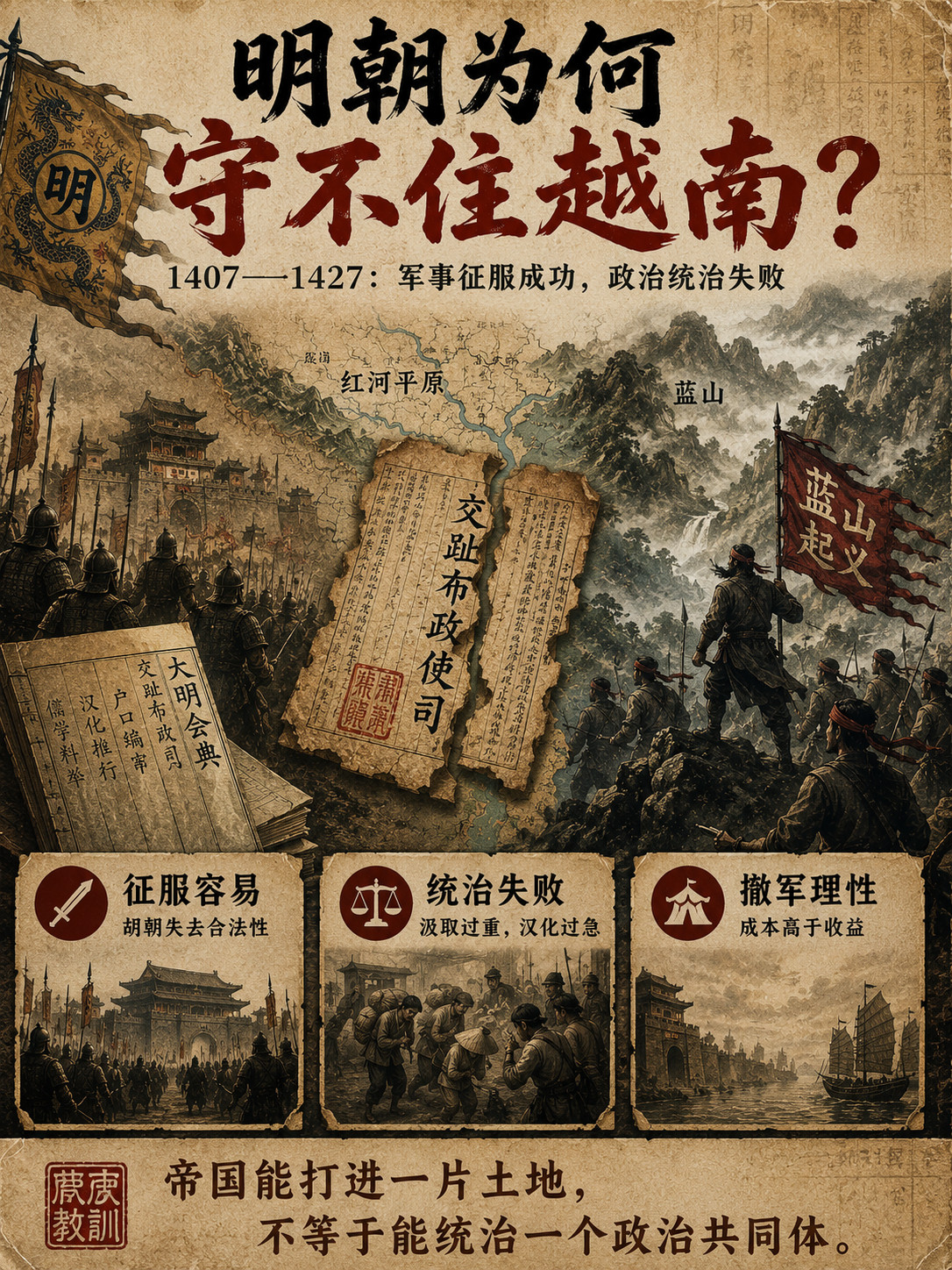 越南自唐末独立后，明朝将越南重新纳入版图，为何最终失败？Claude对此解答：明