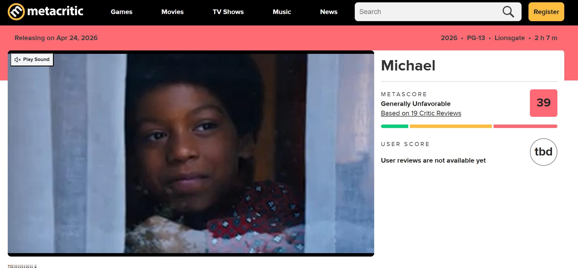 TNABO《迈克尔·杰克逊：巨星之路》烂番茄开局27%（41评），MTC综评3