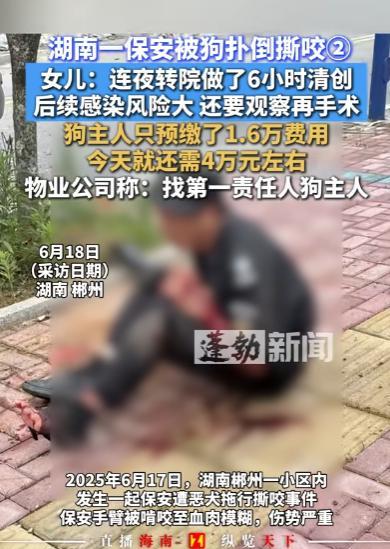 湖南，男子出去倒垃圾时，突然冲出一条大狗，将他扑倒在地撕咬，男子虽然极力反抗，奈