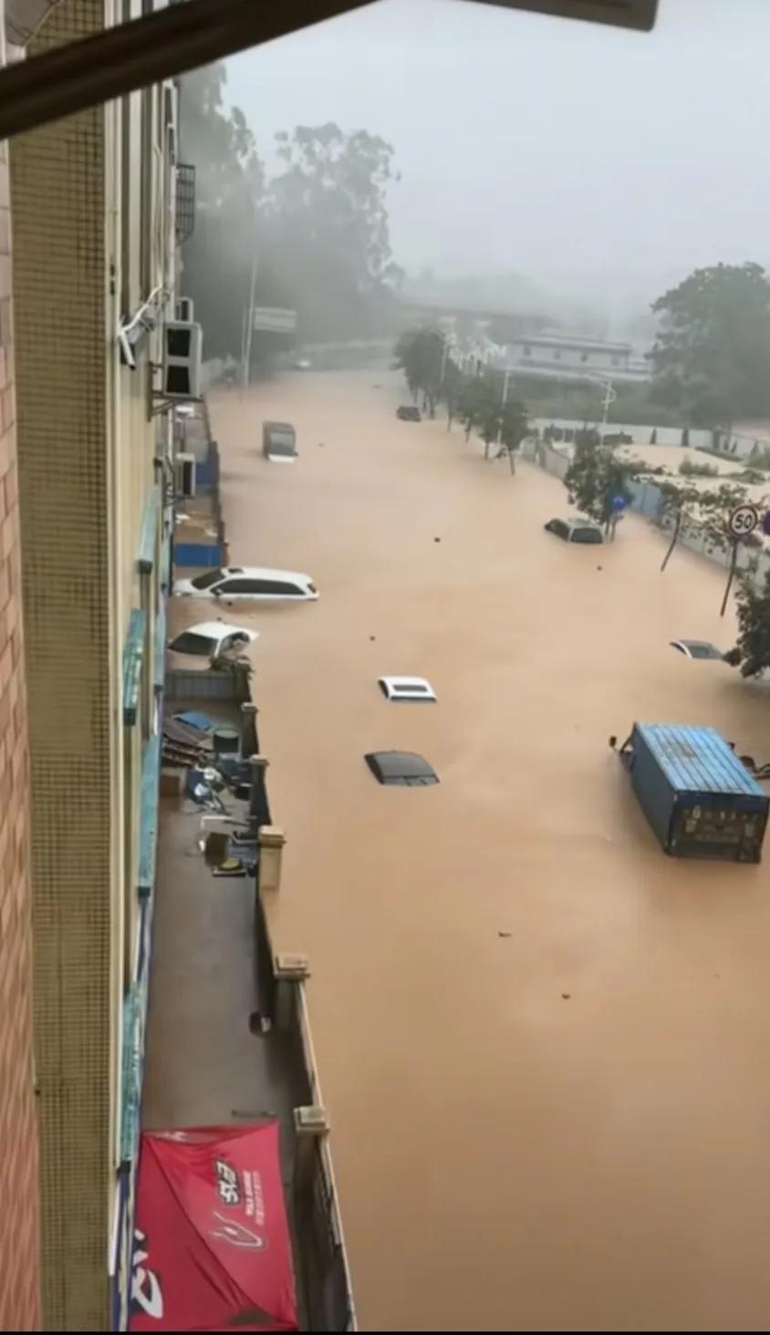 东莞这场暴雨真的特别大，从昨天晚上就一直开始下，就像拿着水盆一直往下泼水，从晚上