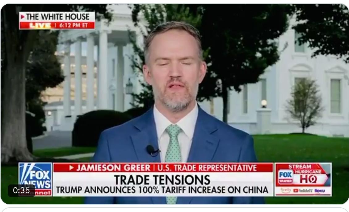 美国贸易大使：如果爆发与中国的贸易战，美国已做好准备在2025年10月10日的一