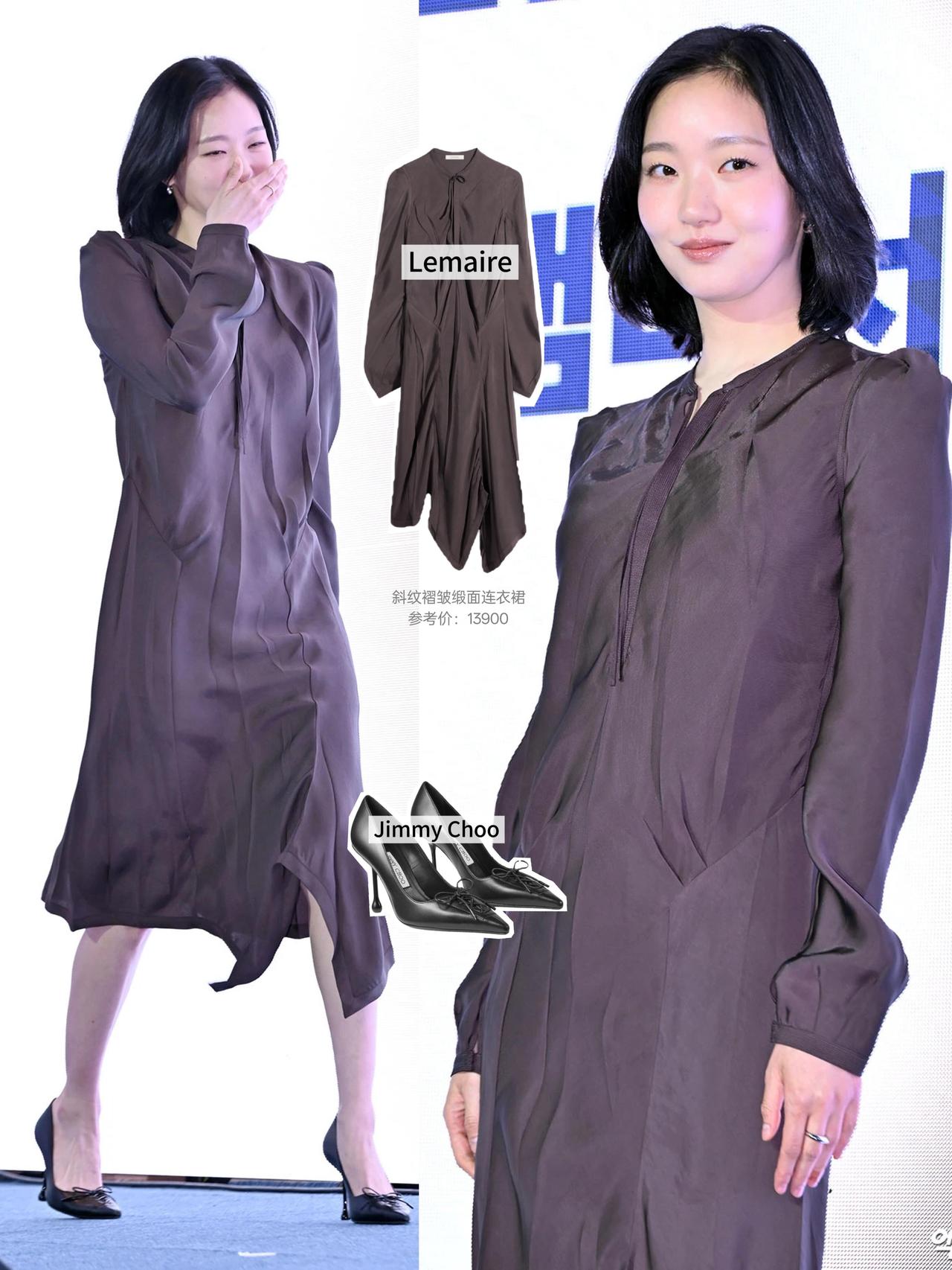 金高银出席活动，这次的造型好优雅！她身穿深棕缎面连衣裙，垂坠感面料自带柔和光泽