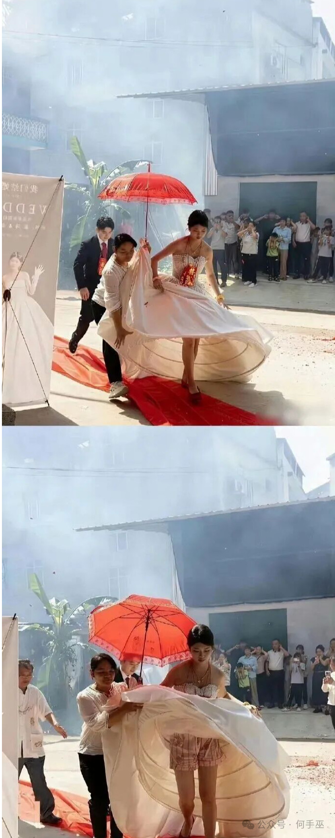 新娘遇到这一幕，也是无语了，让你拉裙子，没让你直接掀。