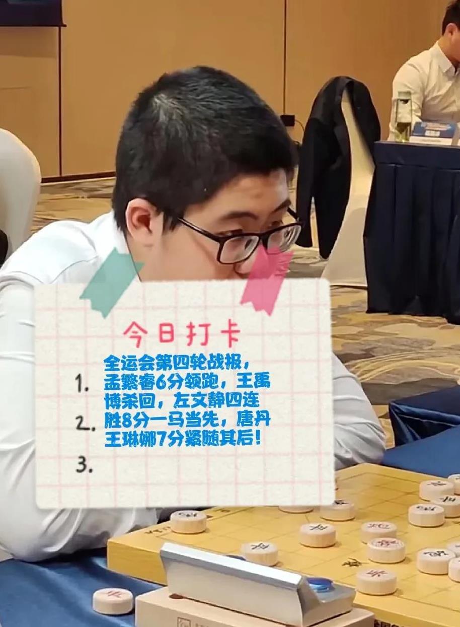2025全运会第四轮战报，孟繁睿6分领跑，王禹博杀回，左文静四连胜8分一马当先，
