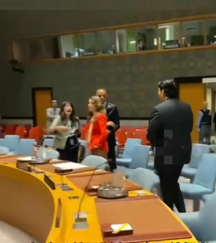 美国否决加沙停火决议草案后，以色列美国代表“亲切握手”看姿势，红衣服的处于低半