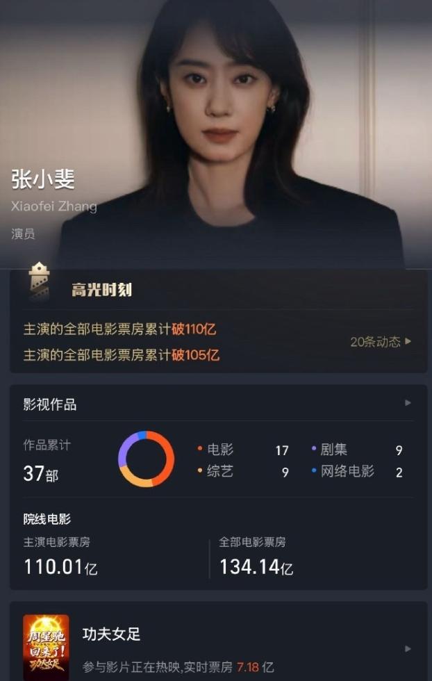 张小斐主演票房超110亿！张小斐的票房成绩主要还是靠贾玲，仅《你好李焕英》和《