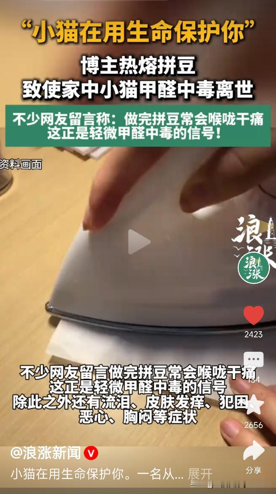 家有喜欢拼豆的孩子注意了浙江一个做拼豆代拼的博主发文，说她家小猫因为长期吸入