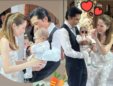 邱泽许玮甯几个月大的儿子戴着墨镜亮相，小家伙遗传了妈妈的冷白皮，邱泽许玮甯看儿子