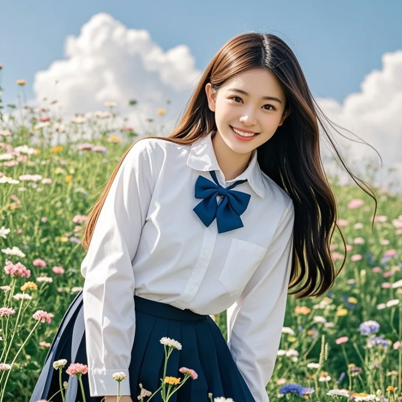 草原上的白衣少女，带来清新的夏日气息