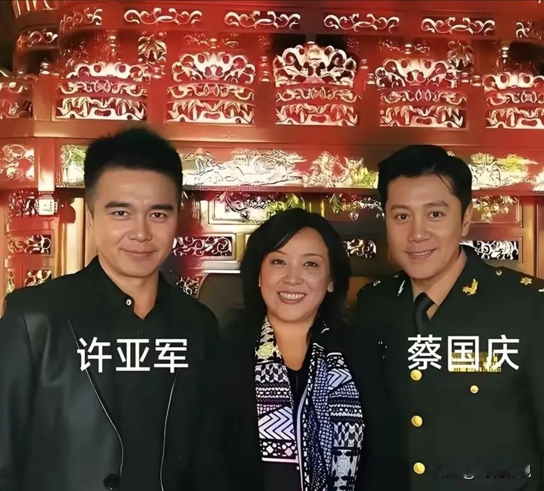 当目若朗星的许亚军与疏眉朗目，气宇不凡的蔡国庆站在一起，颜值上真难分出高下。就不