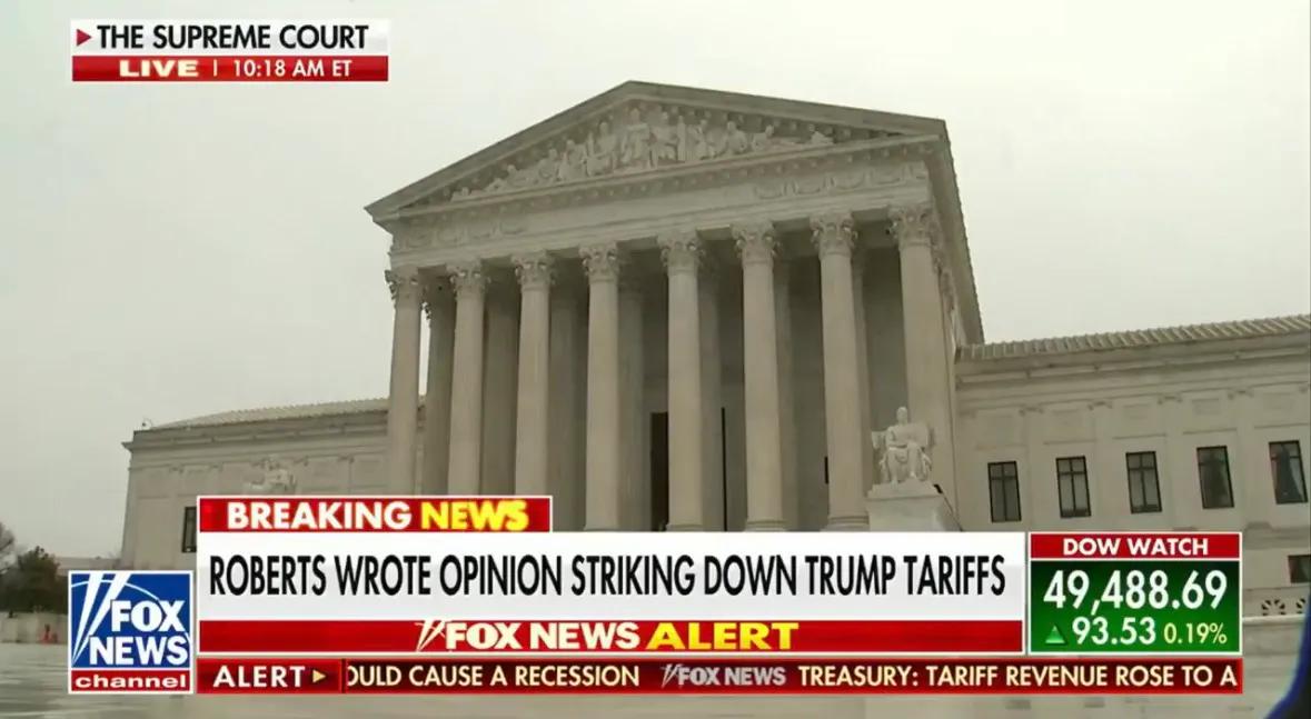 美国最高法院今日（2026年2月20日）以6:3票裁定，特朗普总统利用《国际紧急