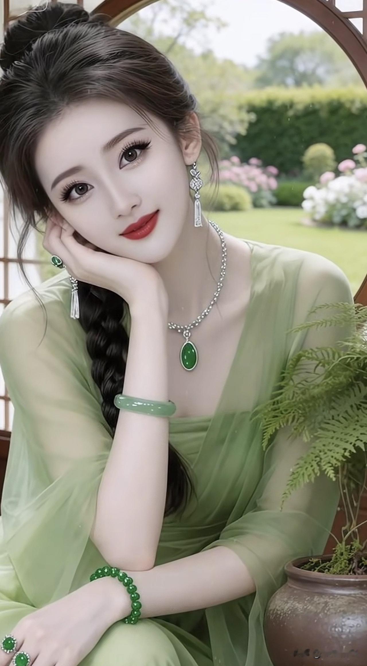清新绿意中，优雅女子与自然和谐共处温柔高贵的女性自然清雅美女自然清雅美女自
