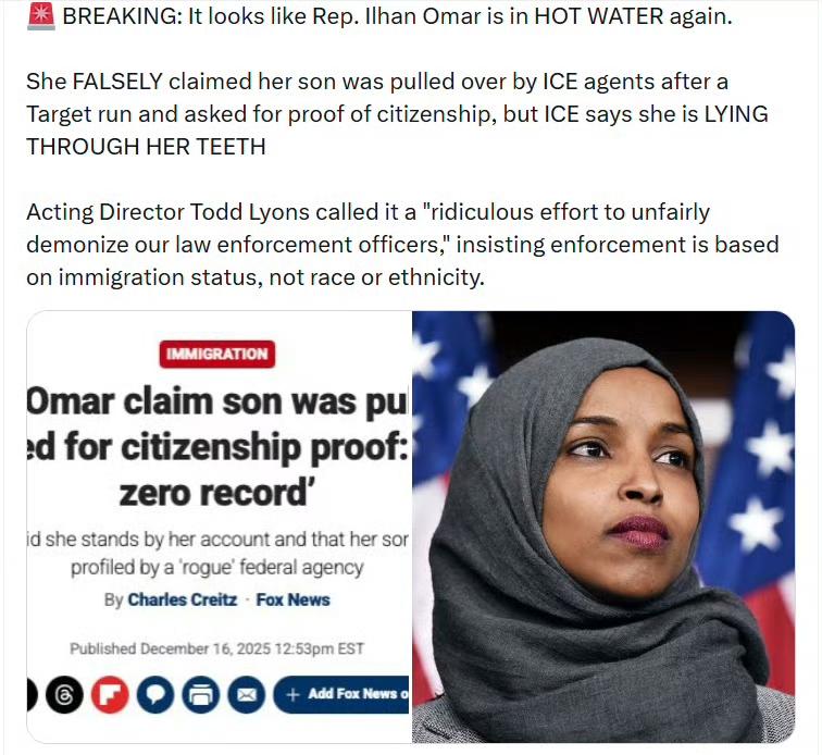 看起来众议员伊尔汗·奥马尔又惹上麻烦了。她虚假声称自己的儿子在去Targe