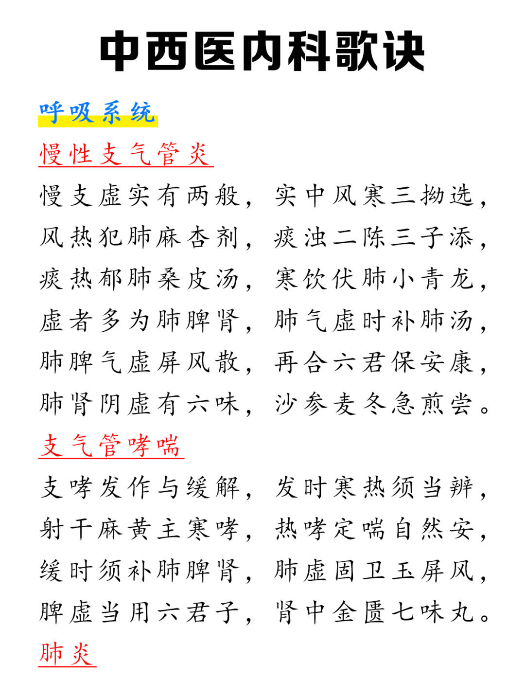不知道怎么复习内科学，那就直接背歌诀吧！