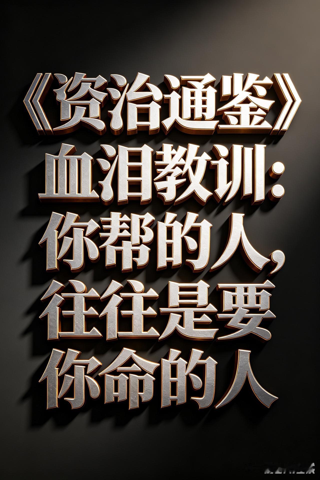 《资治通鉴》血泪教训：你帮的人，往往是要你命的人先讲个真事。我朋友帮一个落魄
