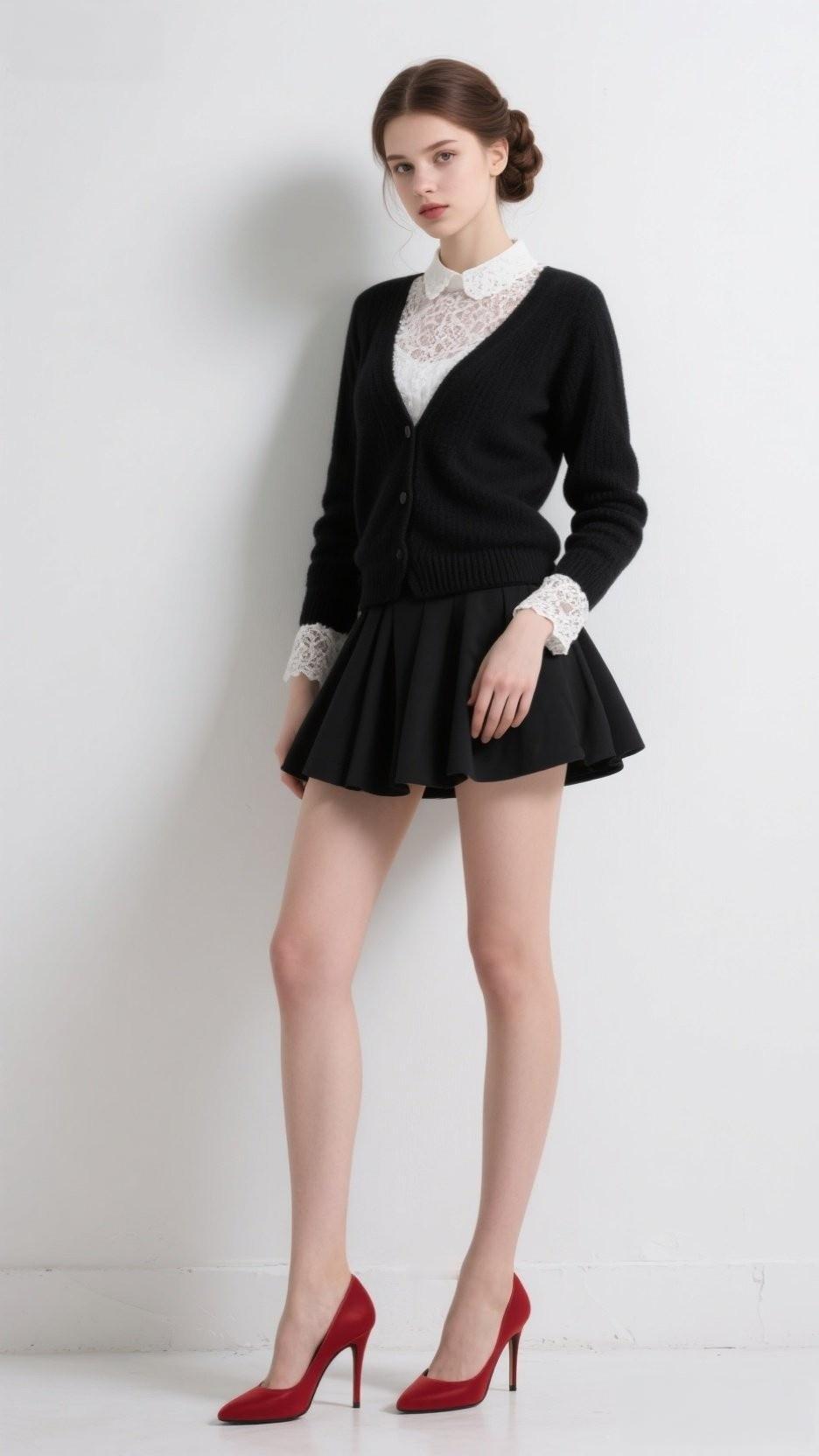 复古学院风穿搭，红黑配高跟鞋，优雅迷人！