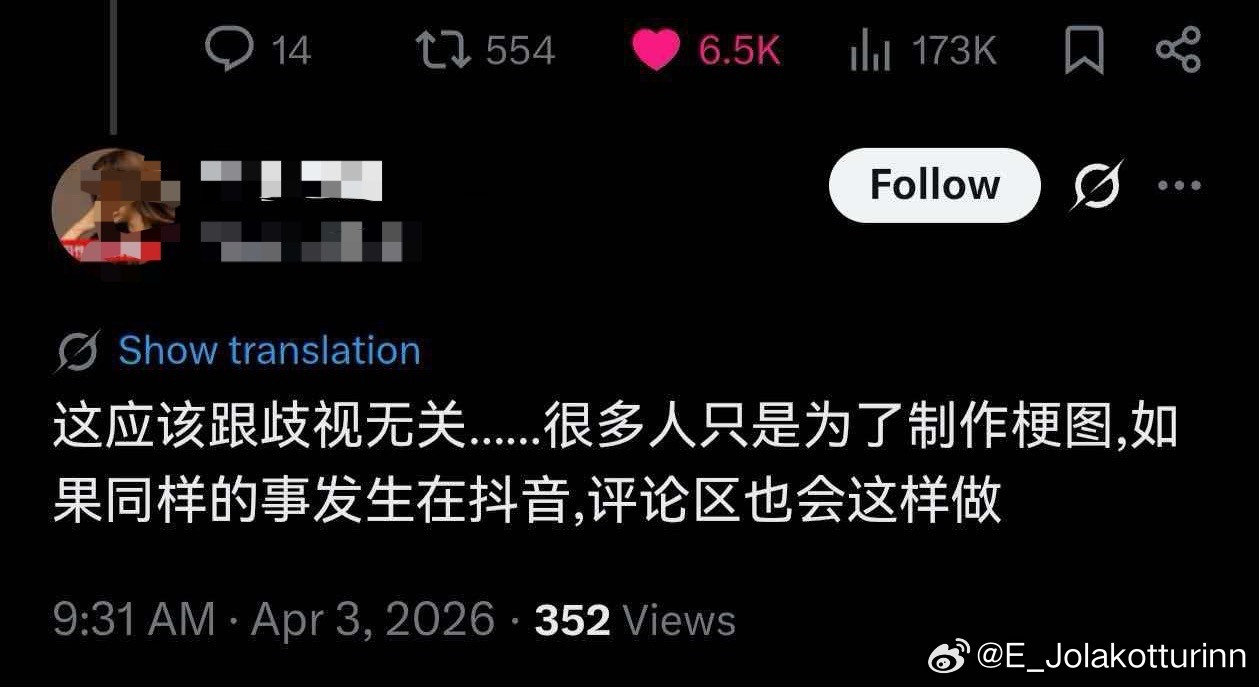 X的评论区很少有中文留言，所以每次看到中国网友的回复我都会很注意阅读。但这两条看