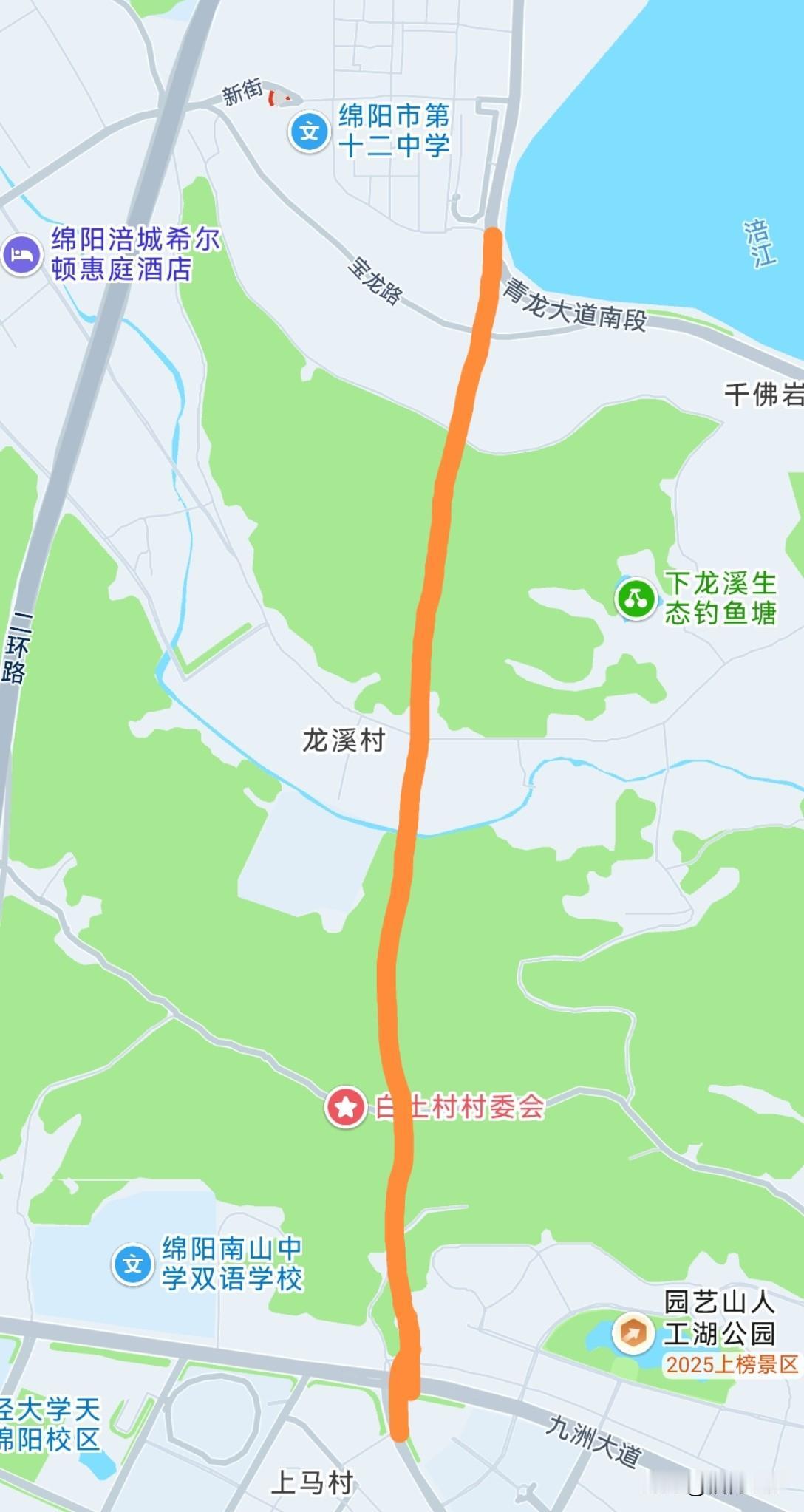 绵阳剑南路西段的延长线，直接连接到青义的青龙大道的话，那就把绵阳城区东北部的这一