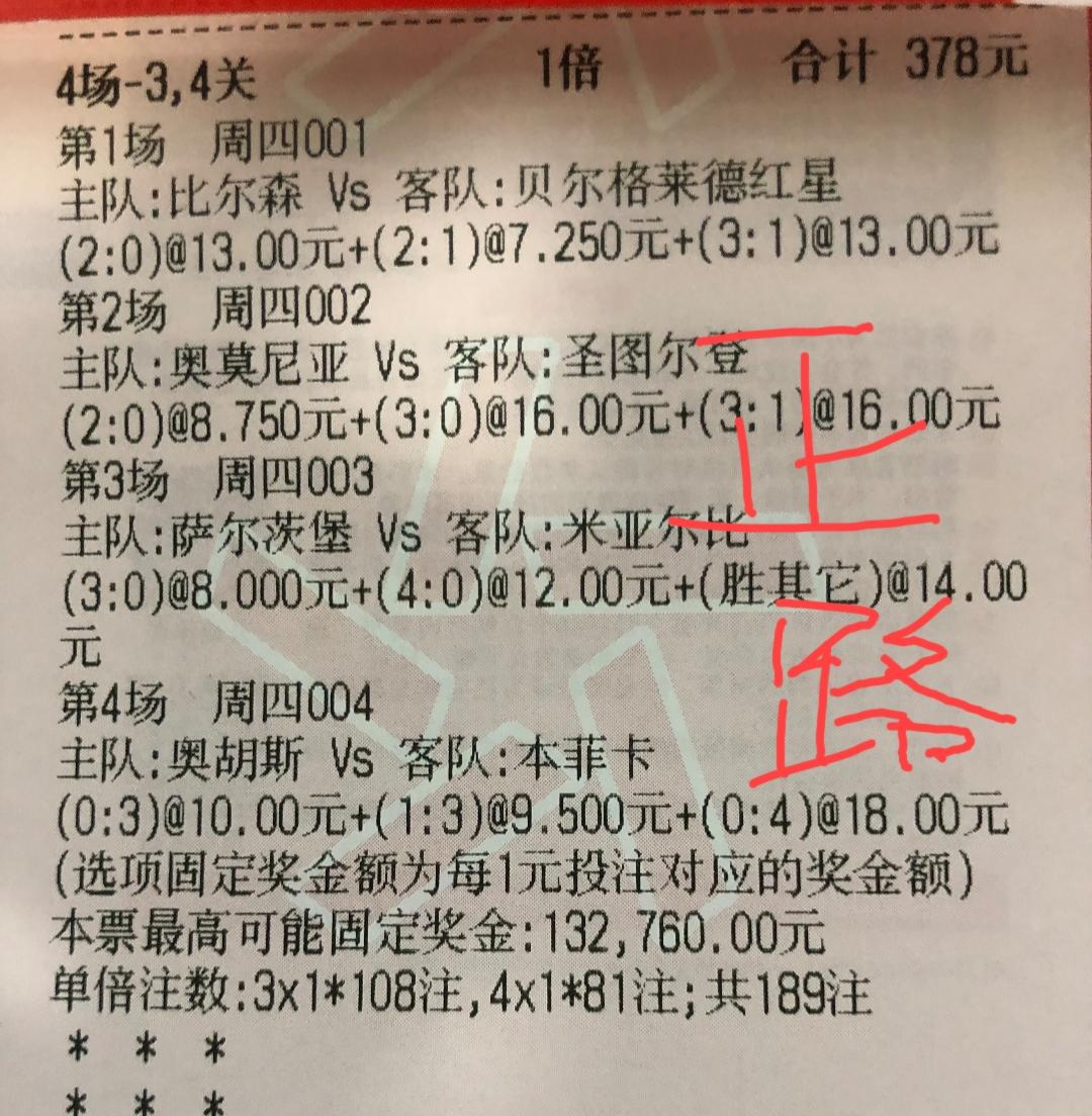 四场都是正路吗？我咋感觉有点不太真实吗？这是网友晒出来的一张彩票，打的是今天欧