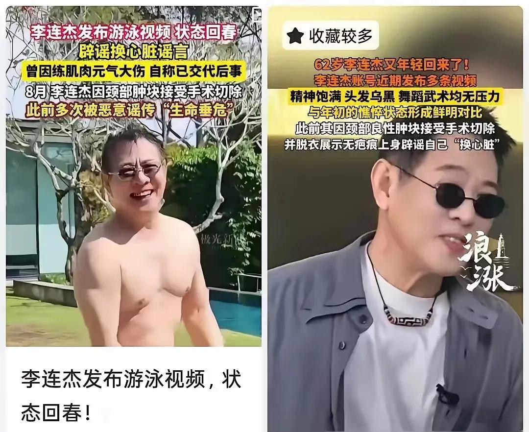 我猜过李连杰靠高科技续命也听过换血的离谱传言却被他光膀子游泳的视频狠狠打