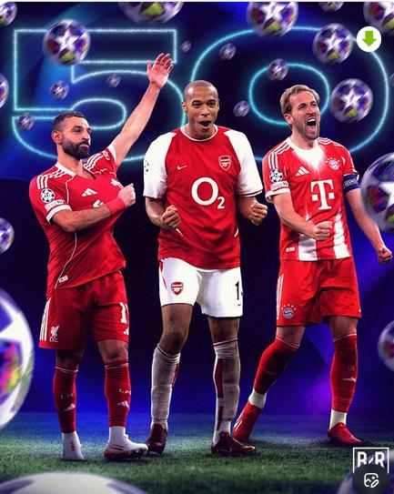 萨拉赫，亨利和凯恩在欧冠打入了50球，排名进入欧冠总射手榜前10，你别看梅罗俩人