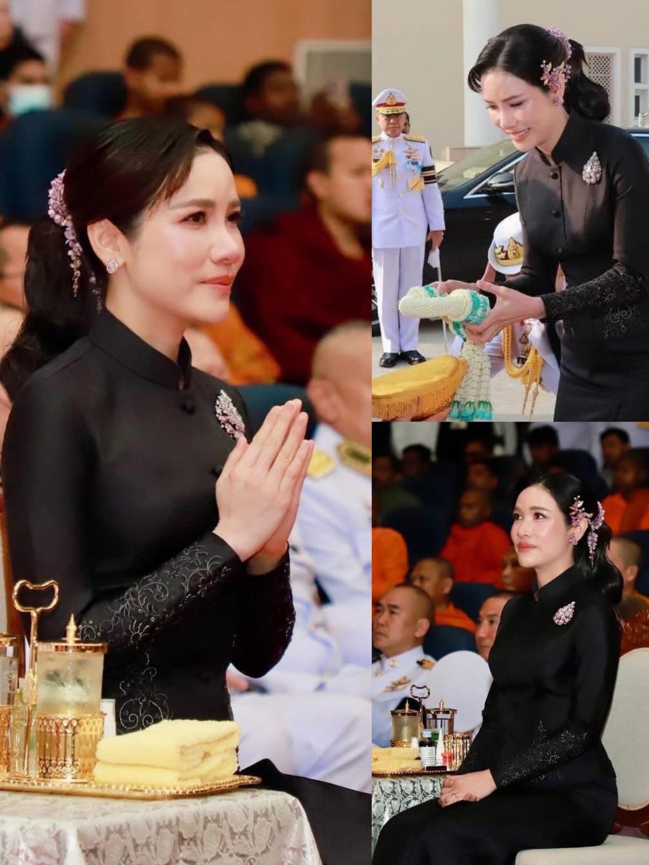 诗妮娜一袭黑丧服绝美，粉色簪花是点睛之笔2026年1月24日，泰王钦定诗妮娜贵