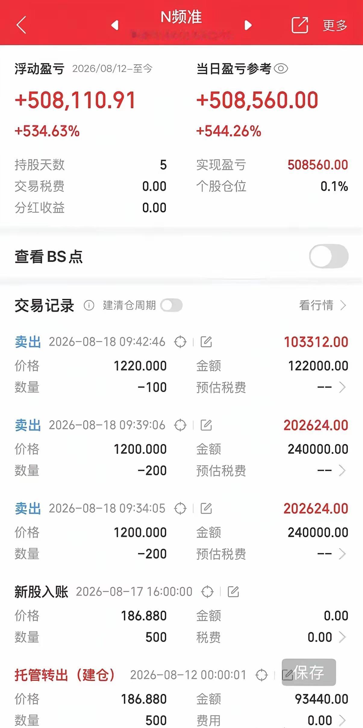 一位股民晒的持仓图，看完之后就俩字“羡慕”。他中签了频准激光，赚了50多万元，收