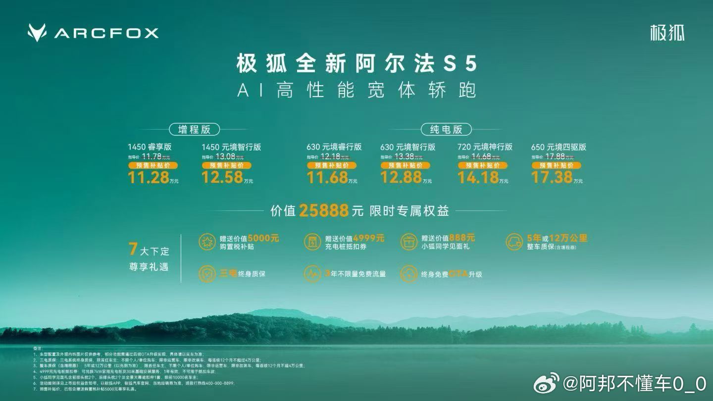 极狐阿尔法S5新车上市，11.28万起！价格还是挺卷的，配置也不错。当然，今年还