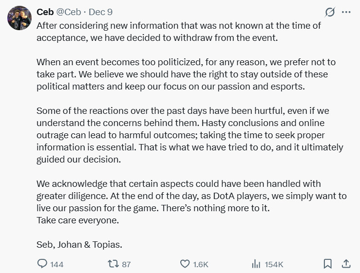 Ceb、Topson和Notail所在的MonkeyBusniss确认退出未来