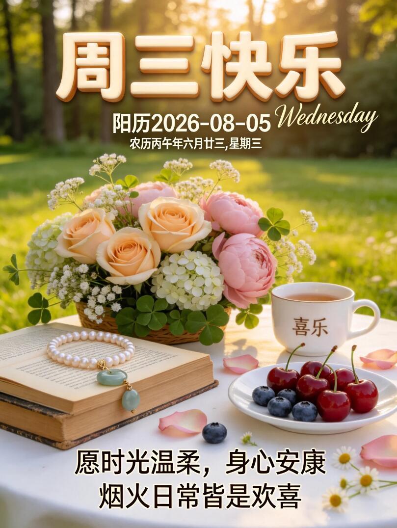 周三早安🌷！迎着夏日晨光，送上诚挚的祝福。日子平平淡淡，幸福藏在烟火细碎之中，