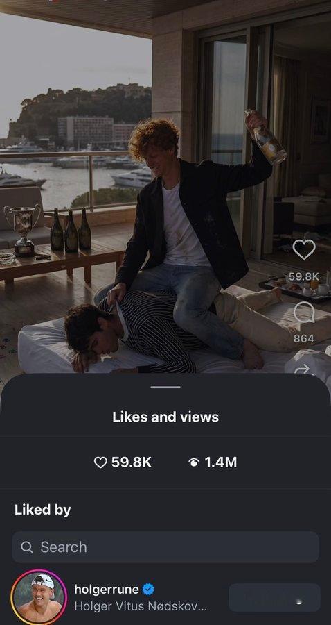 鲁内很喜欢凑热闹哈，点赞了一条关于辛纳阿卡有点离谱并带有恶趣味的ai视频。内内还