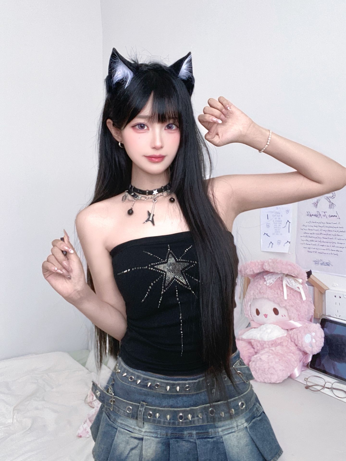 头好痒长出猫猫耳朵啦🐈⬛甜妹黑长直清冷感宅家自拍