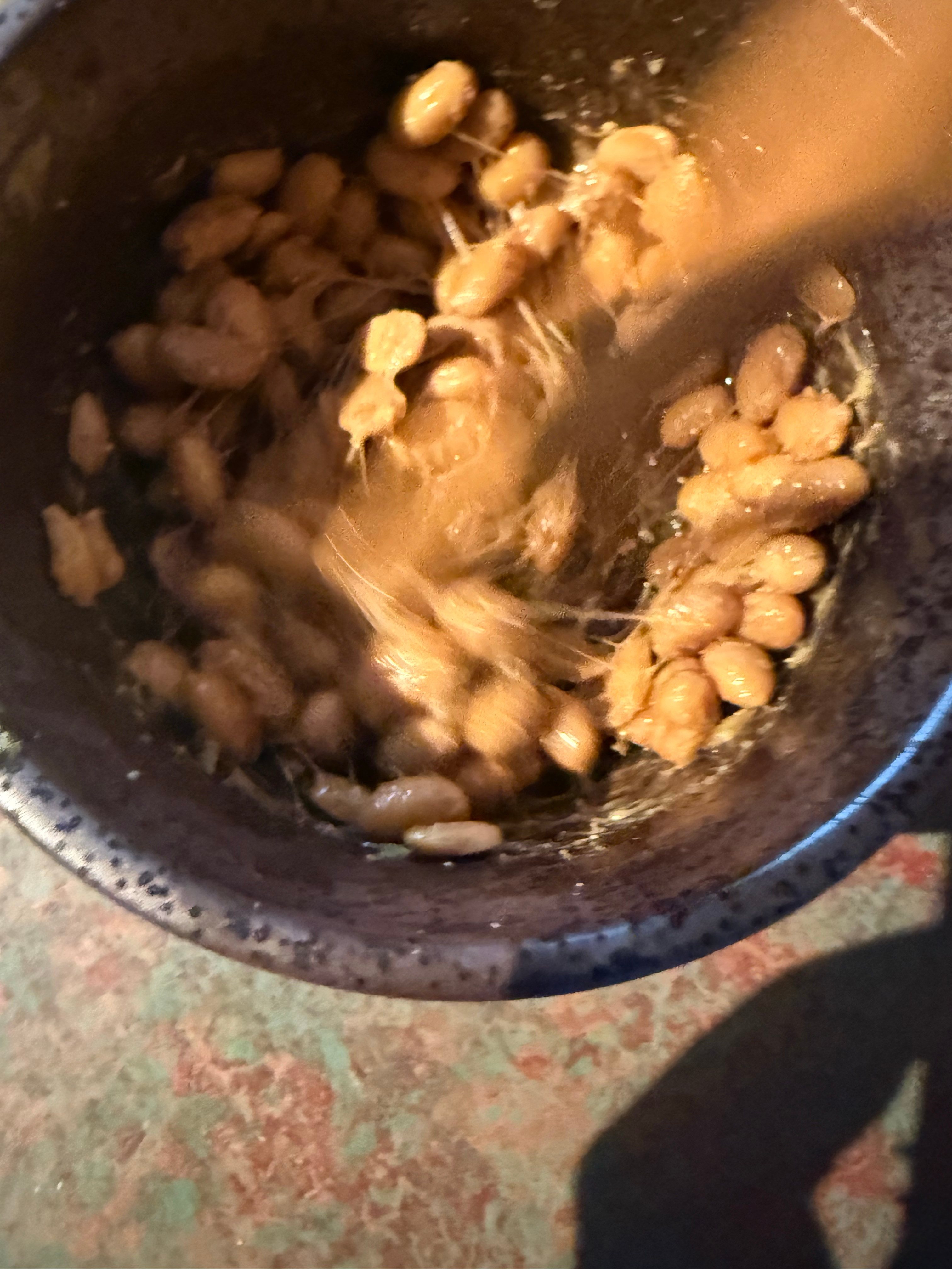 我自制的纳豆，拉丝比超市卖的还好看，风味也更佳。以后再也不用去超市买了。