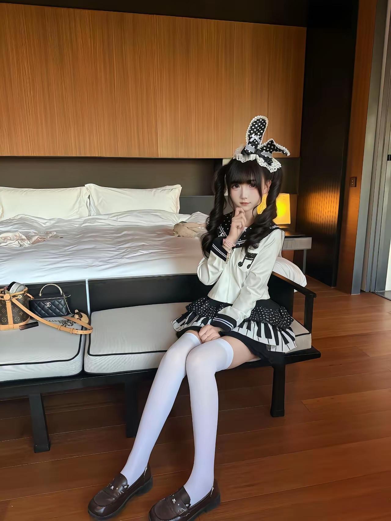 可爱萝莉风穿搭，黑白配，萌趣十足！👗👠💕白丝