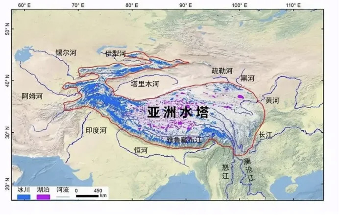 亚洲水塔，像一只肥羊经常听说这个名词，图还是头回看见。看来是青藏高原，还加上天山