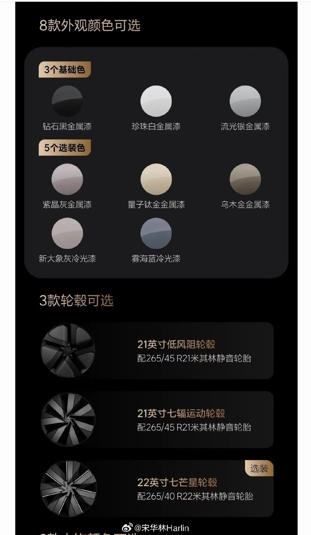 理想i9home，轮毂呢我认为免费的七幅运动轮毂比选装的好看，比较纠结的是颜色啊，大家觉得哪个颜色好
