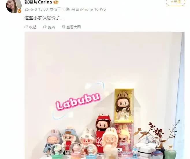 林峯妻子张馨月晒出了一柜子labubu，配文：这些小家伙涨价了杜淳妻